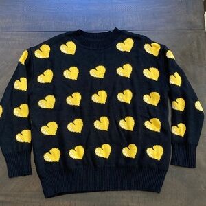 Heart Patterned Black and Yellow Sweater